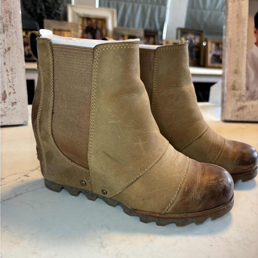 Sorel Tan Wedge Ankle Boots